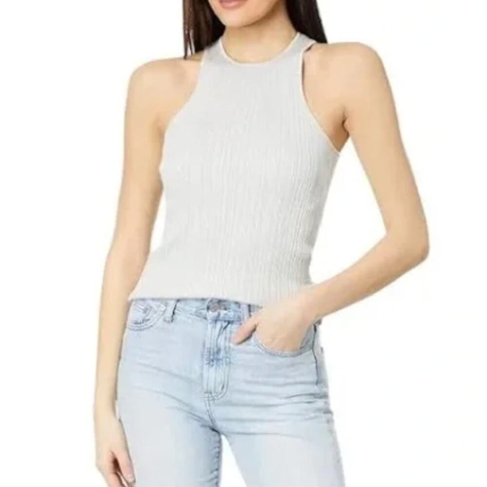 Madewell The Signature Shimmer Knit Cutaway Sweater Tank Ribbed Gray Medium NWT